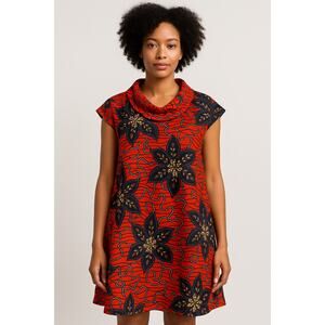 Red African Wax Print A Line Dress Womens Handmade Style 24 PTP